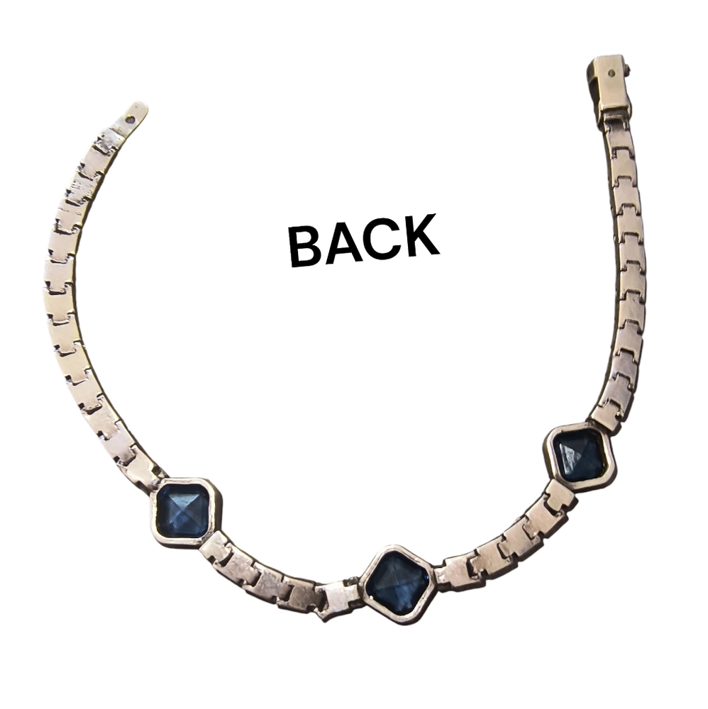Antique Chapin & Hollister Sterling Silver Blue & Clear Rhinestone Bracelet - Picture 7 of 9